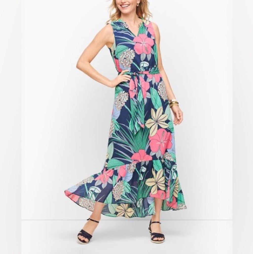 Talbots Voile Hibiscus Maxi Dress